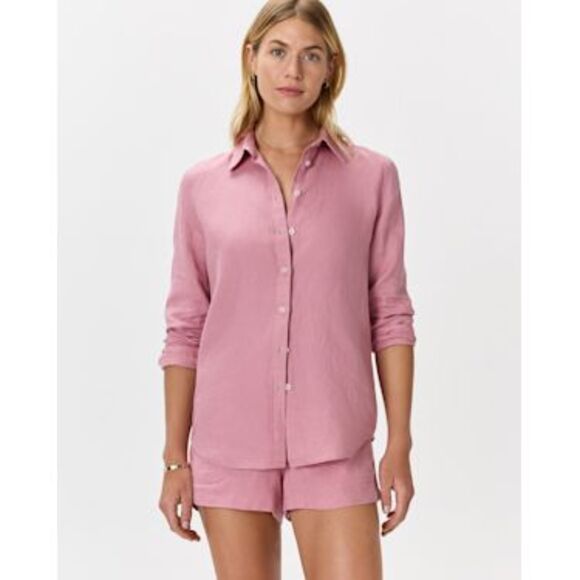 Quince Tops - Quince Women 100% European Linen Long Sleeve Shirt Mauve Mist S